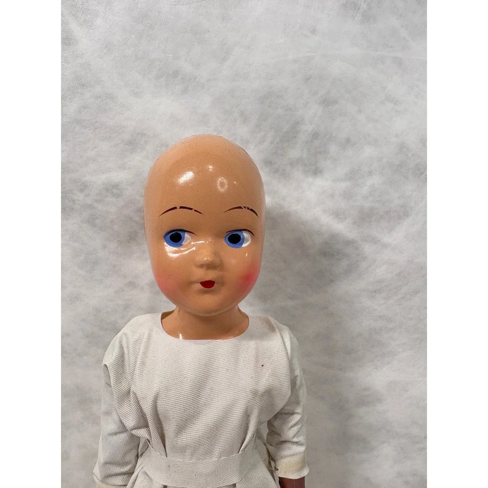 Vintage Composition Doll Blue Eyes White Nurse Gown 7.5 Inch Hand Painted Face